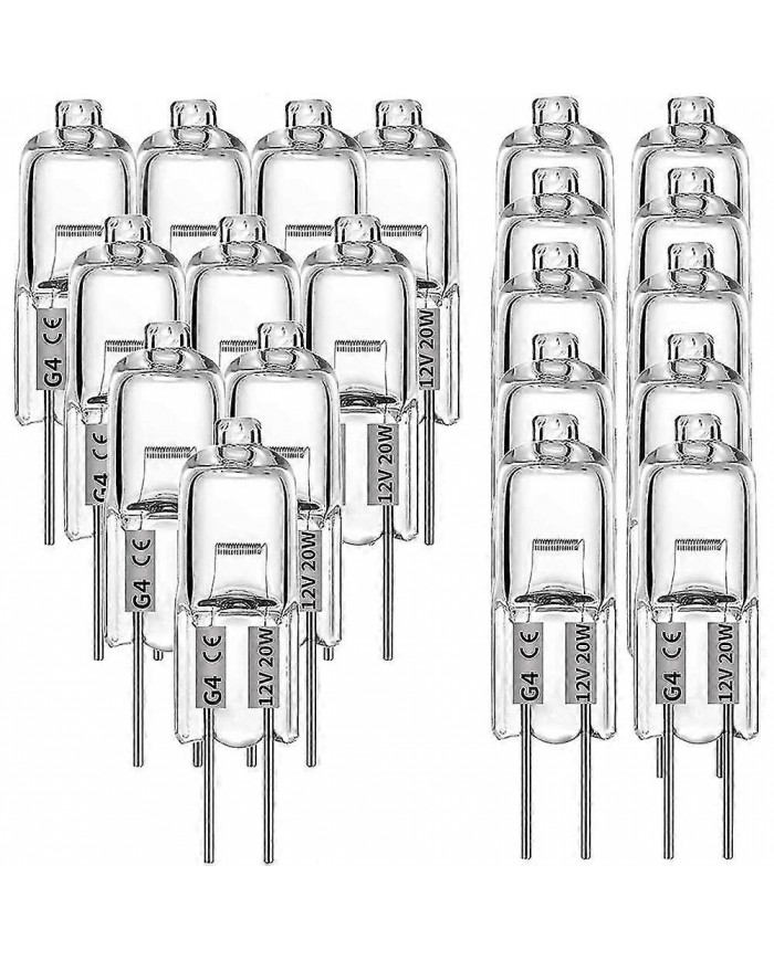 20 Pcs G4 Ampoules halogènes, 20w 12v ampoules halogènes 2 broches ampoule claire, pour éclairage de cuisinière, signa