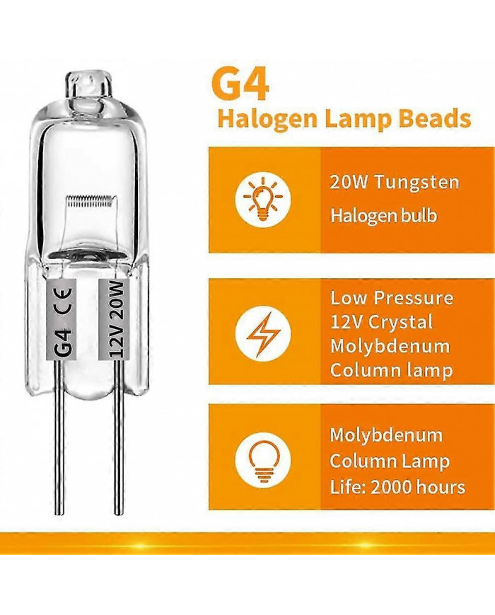20 Pcs G4 Ampoules halogènes, 20w 12v ampoules halogènes 2 broches ampoule claire, pour éclairage de cuisinière, signa
