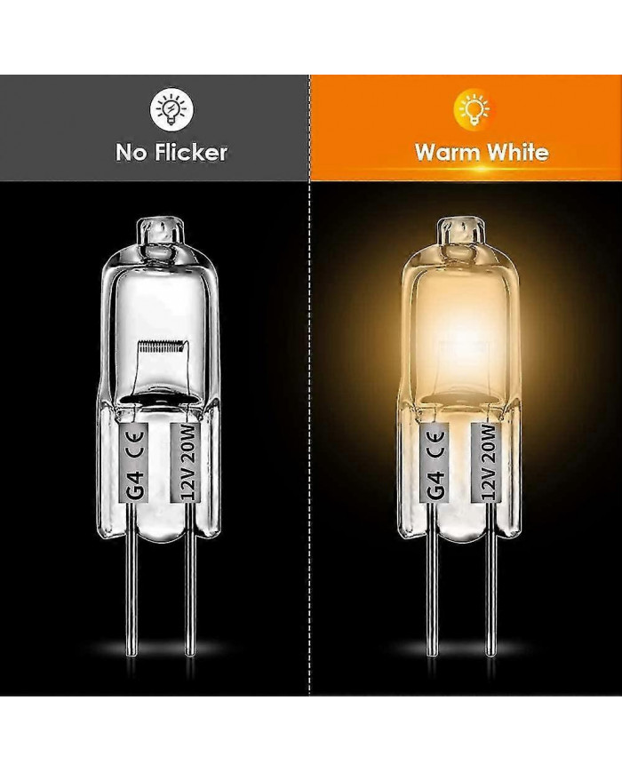 20 Pcs G4 Ampoules halogènes, 20w 12v ampoules halogènes 2 broches ampoule claire, pour éclairage de cuisinière, signa