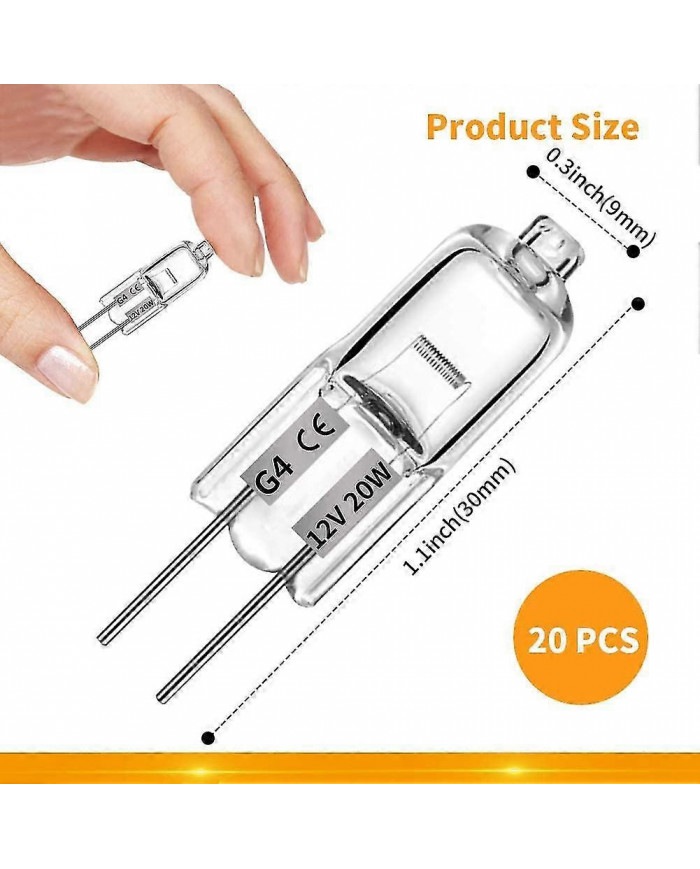 20 Pcs G4 Ampoules halogènes, 20w 12v ampoules halogènes 2 broches ampoule claire, pour éclairage de cuisinière, signa
