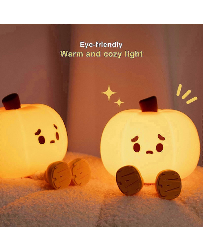 Veilleuse Mignon Citrouille Silicone Lampe Halloween Portable avec Minuterie Toucher,Promotion