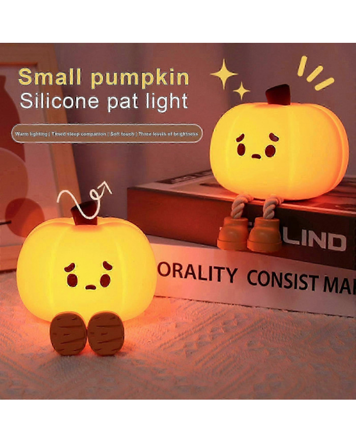 Veilleuse Mignon Citrouille Silicone Lampe Halloween Portable avec Minuterie Toucher,Promotion
