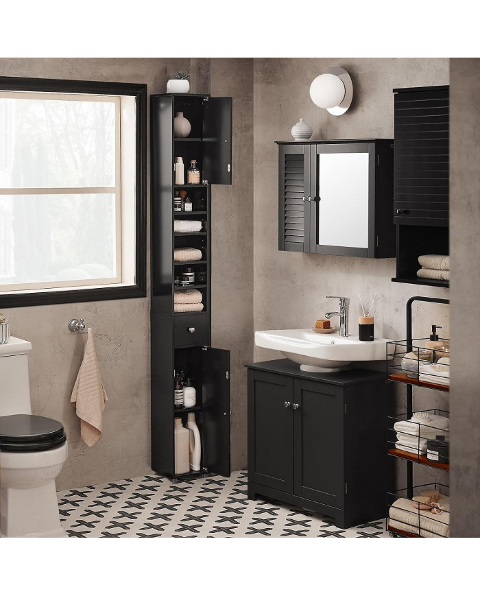 SoBuy Tall Cabinet Placard Salle de bain Cabinet de rangement, BZR34-SCH