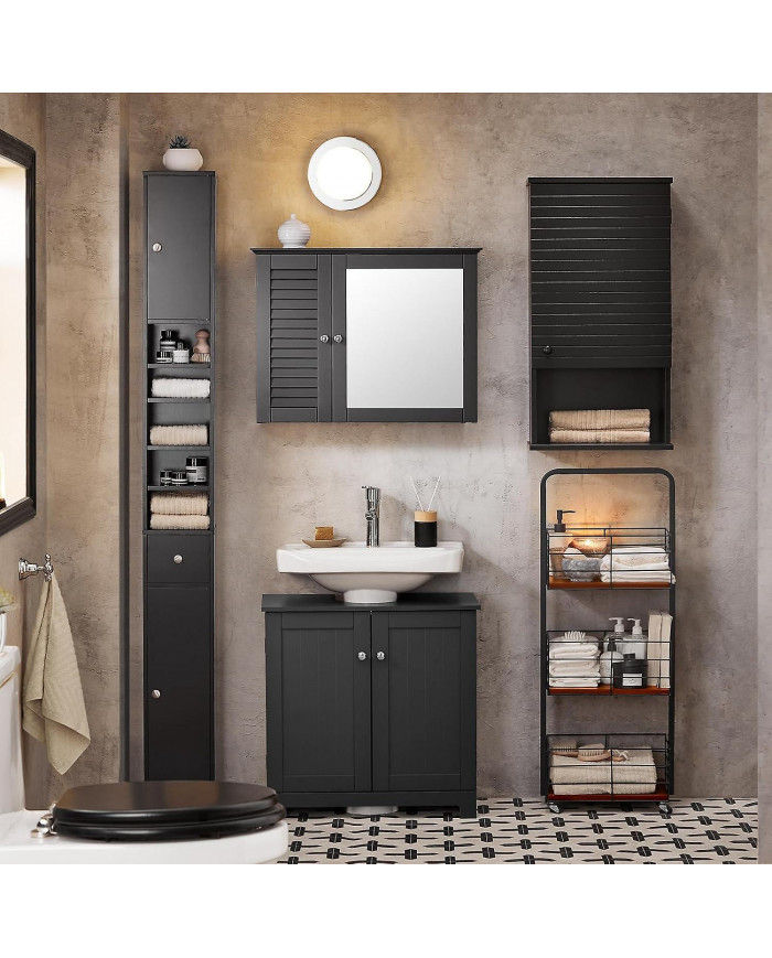 SoBuy Tall Cabinet Placard Salle de bain Cabinet de rangement, BZR34-SCH