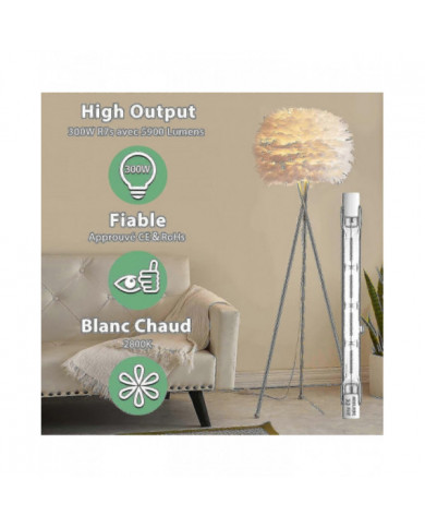 R7s 300w Ampoule halogène 118mm - Projecteur halogène linéaire blanc chaud 2800k, pour lampes de sécurité, [...]