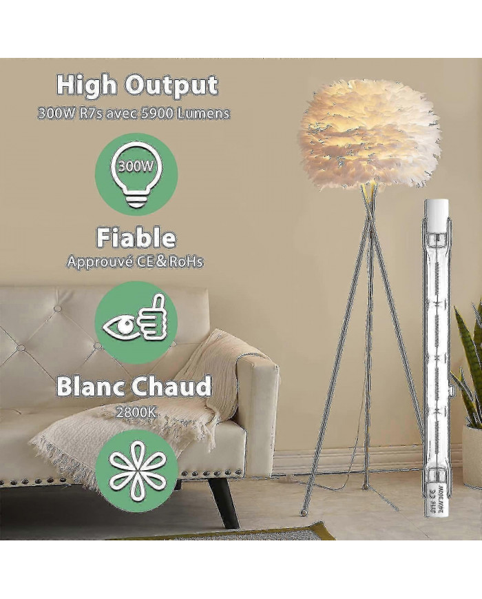 R7s 300w Ampoule halogène 118mm - Projecteur halogène linéaire blanc chaud 2800k, pour lampes de sécurité, [...]