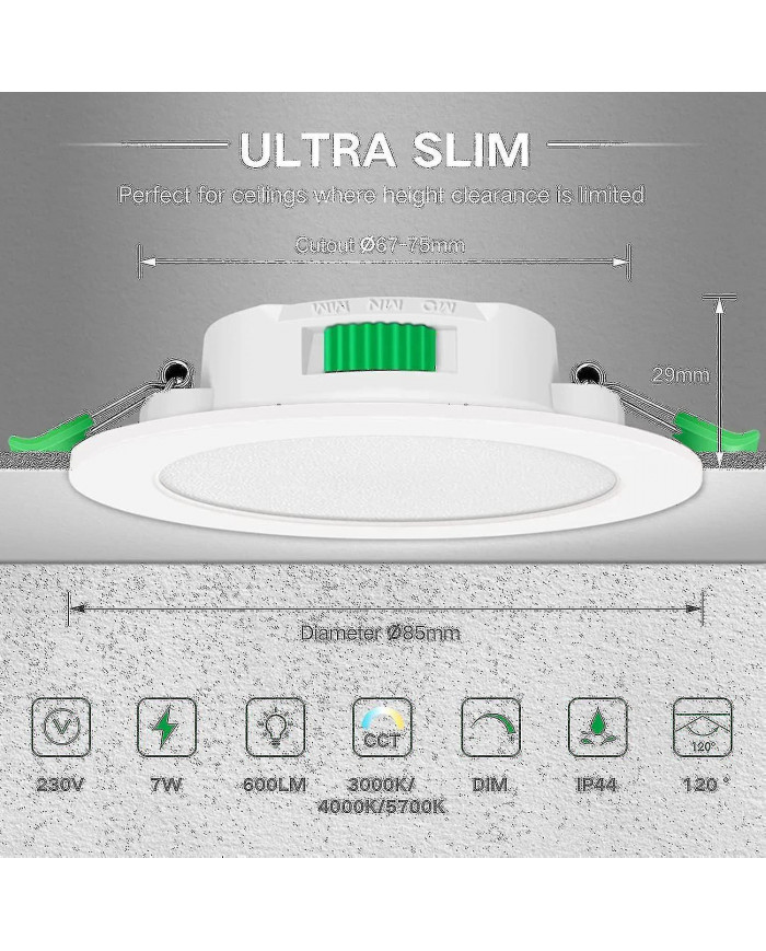 12pcs 7w Blanc Led Downlight Encastré Plafonniers Slim Spot Light