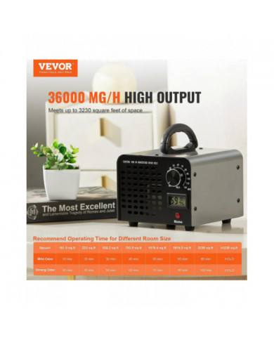 Générateur d’ozone 36000mg/h Éliminateur d’odeurs de machine à ozone avec minuterie 0-120min