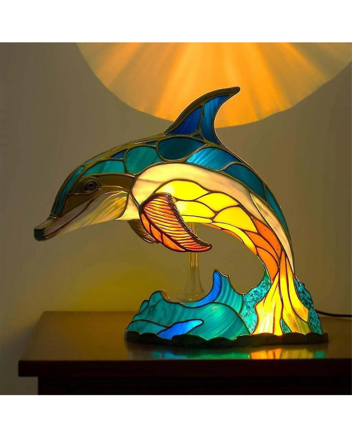 Animal Lampe de Table Vitrail Vitrail Rétro Lampes de bureau Cadeau de Noël 2024