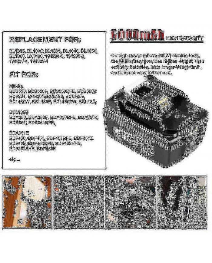 Pack de 2 pour batterie Makita 18v 6.0 / 8.0 Ah Lxt Li-ion Bl1850b Bl1830b Bl1860b Sans fil