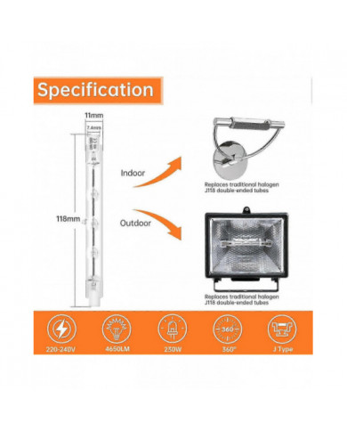 Pack de 6 ampoules halogènes R7s 118mm 230w dimmable 230v 4650lm 2800k blanc chaud économie d’énergie tungstène [...]