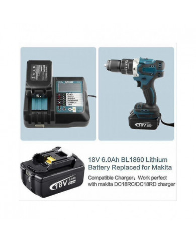 Pack de 2 compatible avec Makita 18v batterie 6.0 Ah Lxt Li-ion BL1850B BL1830B BL1860B Sans Fil, 100% Ne