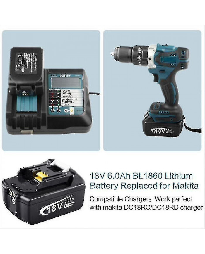 Pack de 2 compatible avec Makita 18v batterie 6.0 Ah Lxt Li-ion BL1850B BL1830B BL1860B Sans Fil, 100% Ne